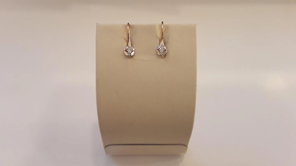 Серьги с фианитом из красного золота 585 пробы