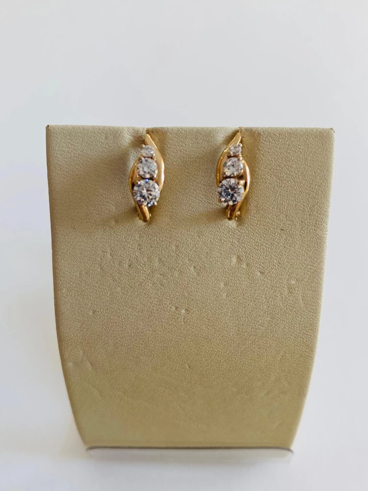 Серьги с фианитом из красного золота 375 пробы