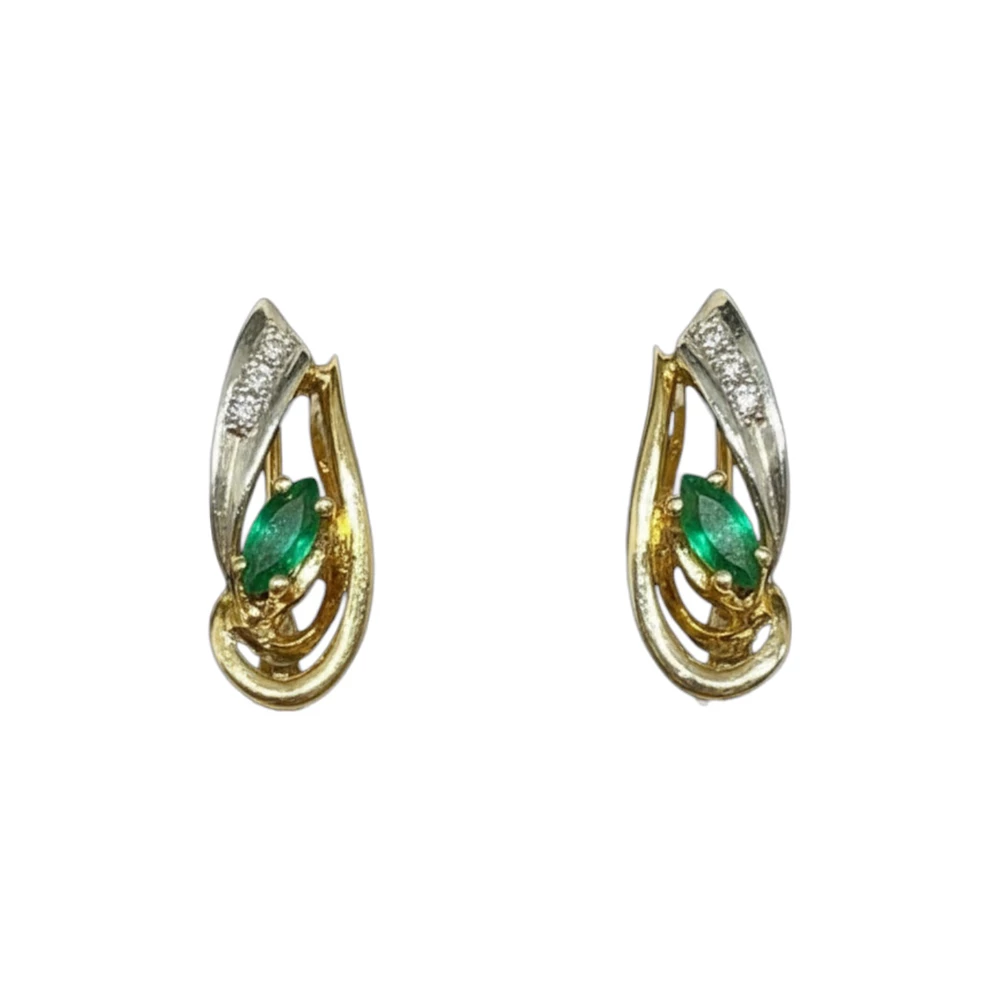 Серьги с изумрудом из красного золота 585 пробы