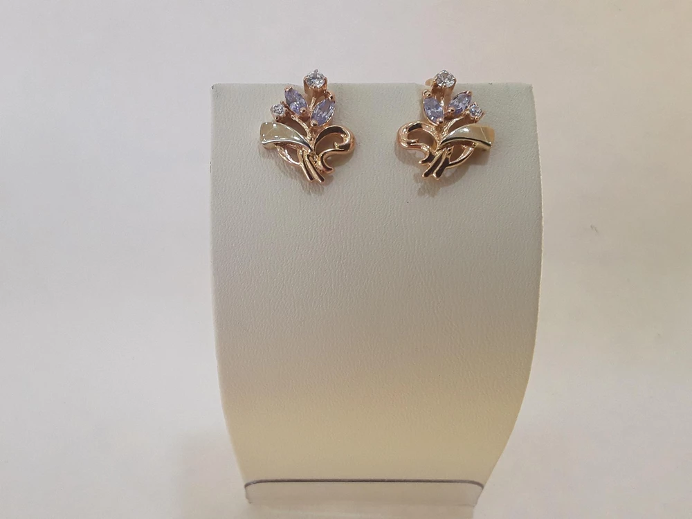 Серьги с аметистом из красного золота 585 пробы