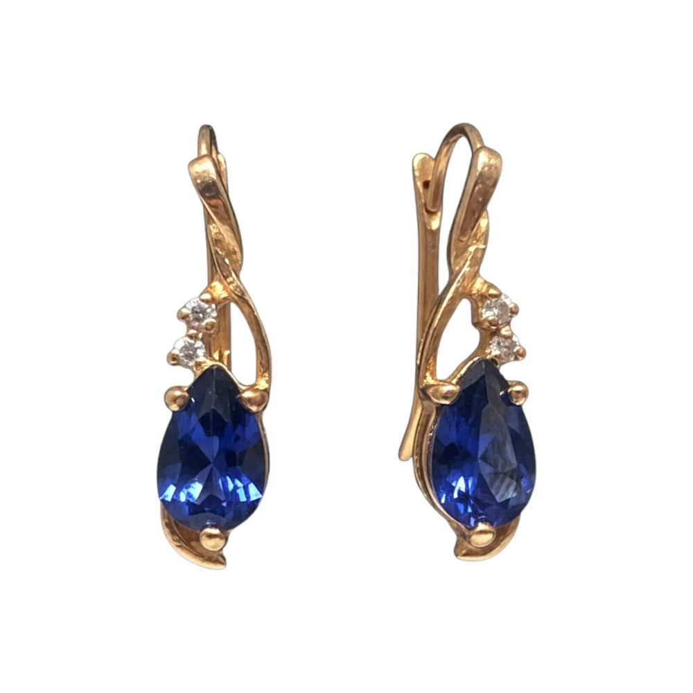 Серьги с сапфиром синтетическим из красного золота 585 пробы