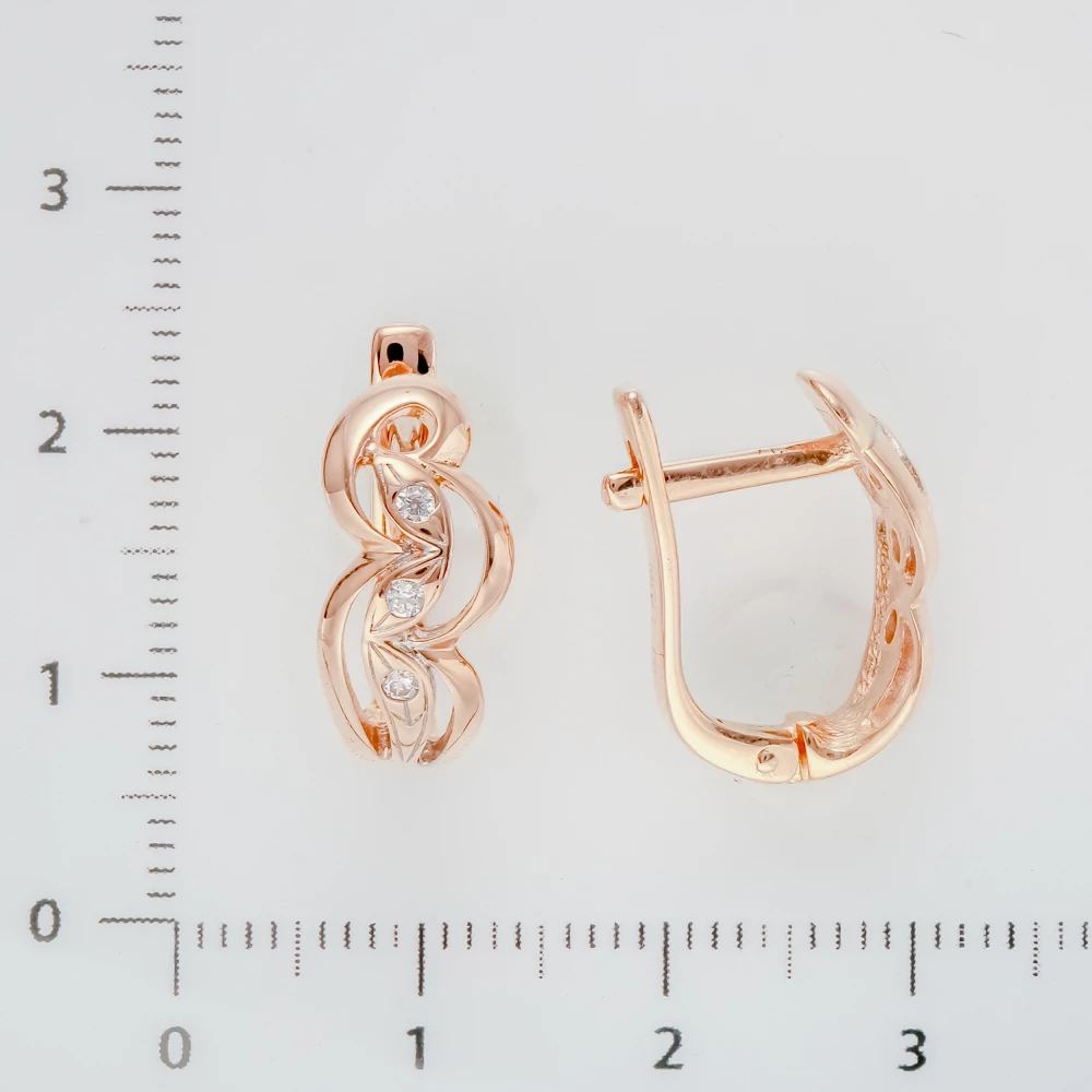 Серьги с фианитом из красного золота 585 пробы