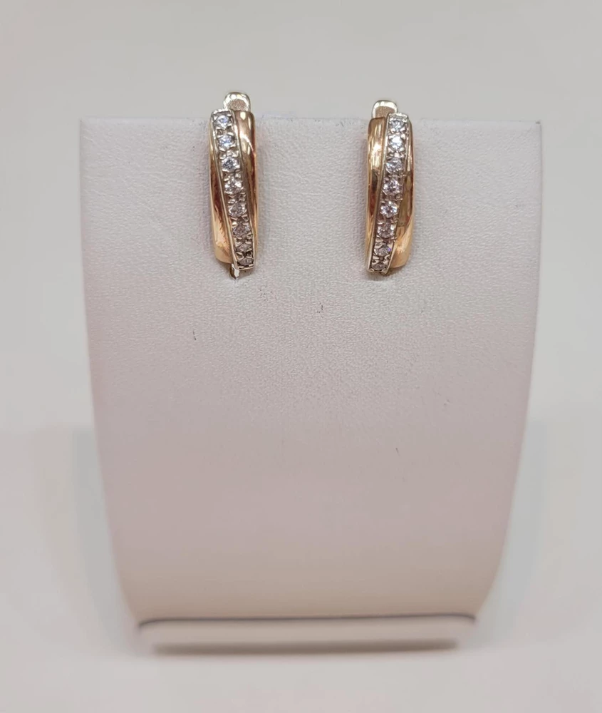 Серьги с фианитом из красного золота 585 пробы