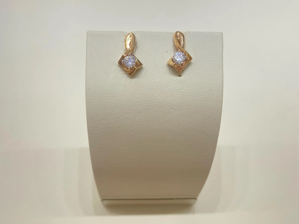 Серьги с фианитом из красного золота 585 пробы
