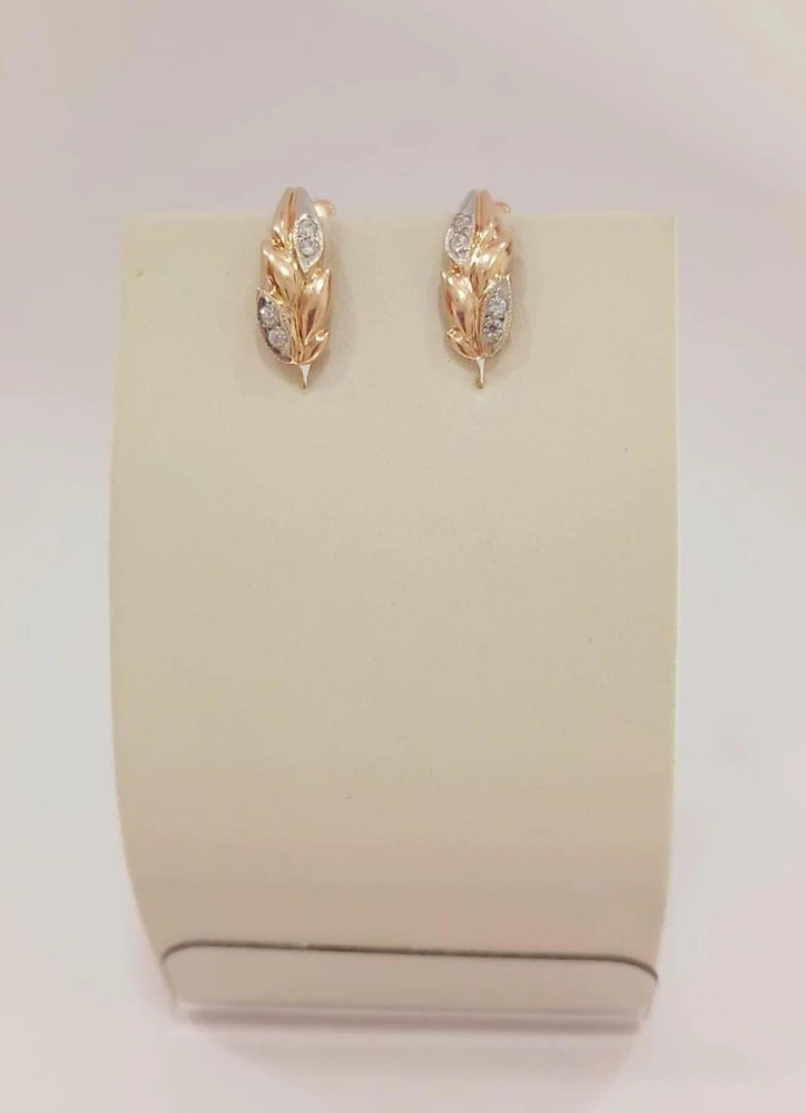 Серьги с фианитом из красного золота 585 пробы