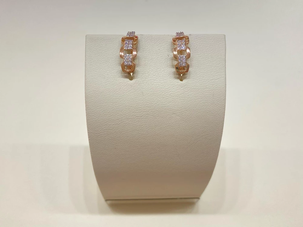 Серьги с фианитом из красного золота 585 пробы