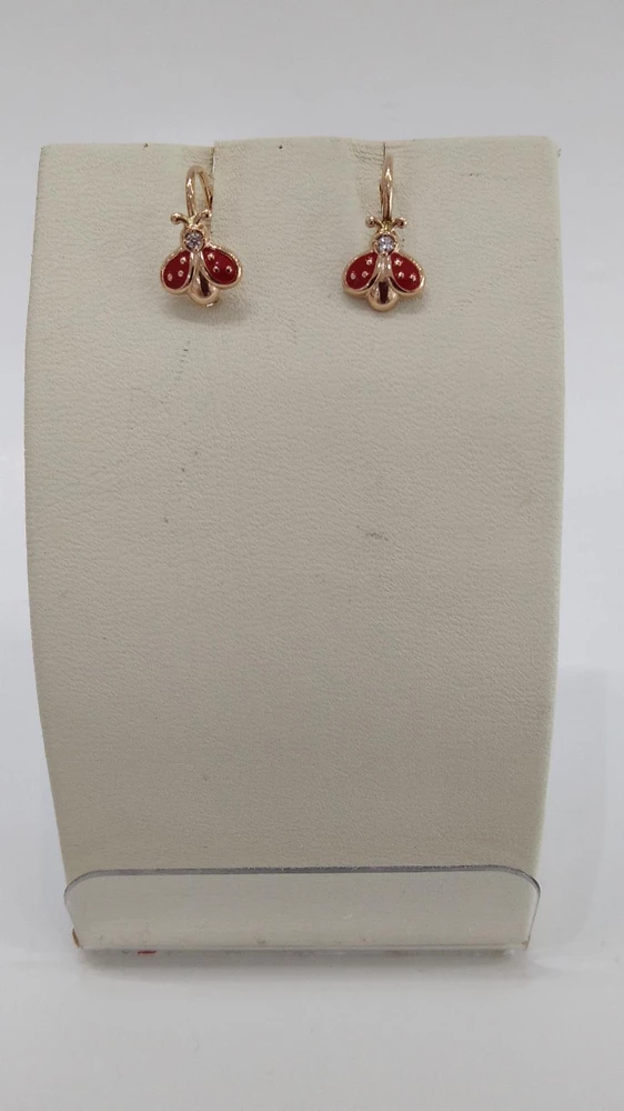 Серьги с эмалью из красного золота 585 пробы