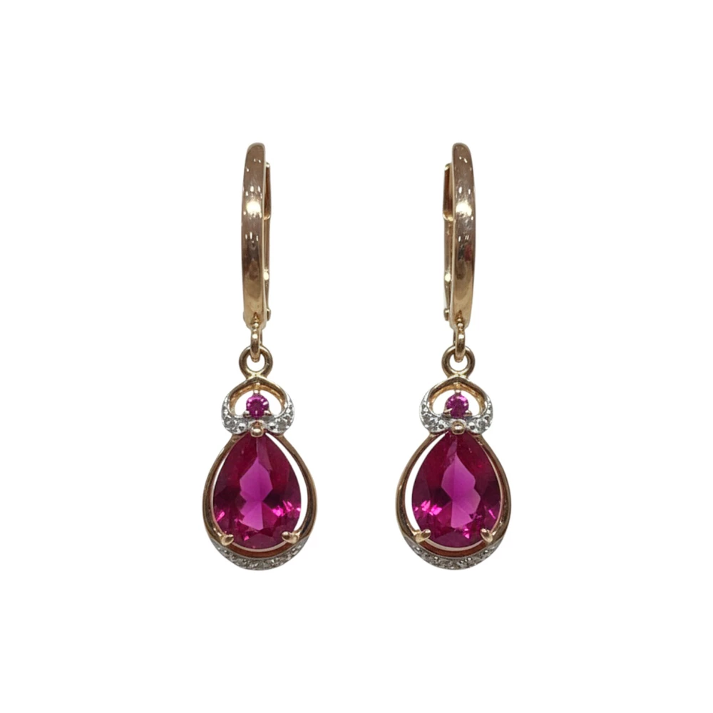 Серьги с рубином синтетическим из красного золота 585 пробы