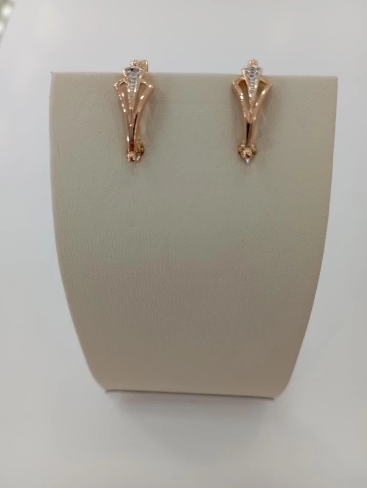 Серьги с фианитом из красного золота 585 пробы