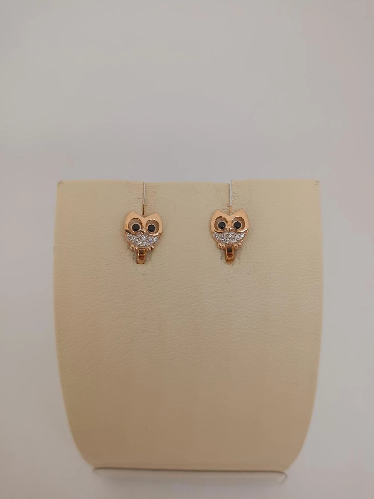 Серьги с фианитом из красного золота 375 пробы