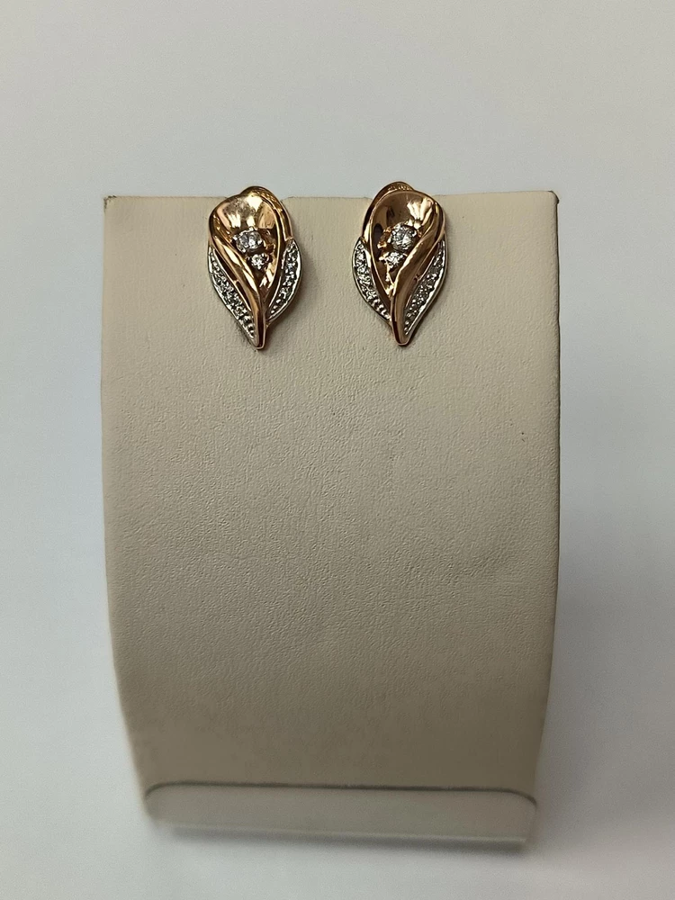 Серьги с фианитом из красного золота 585 пробы