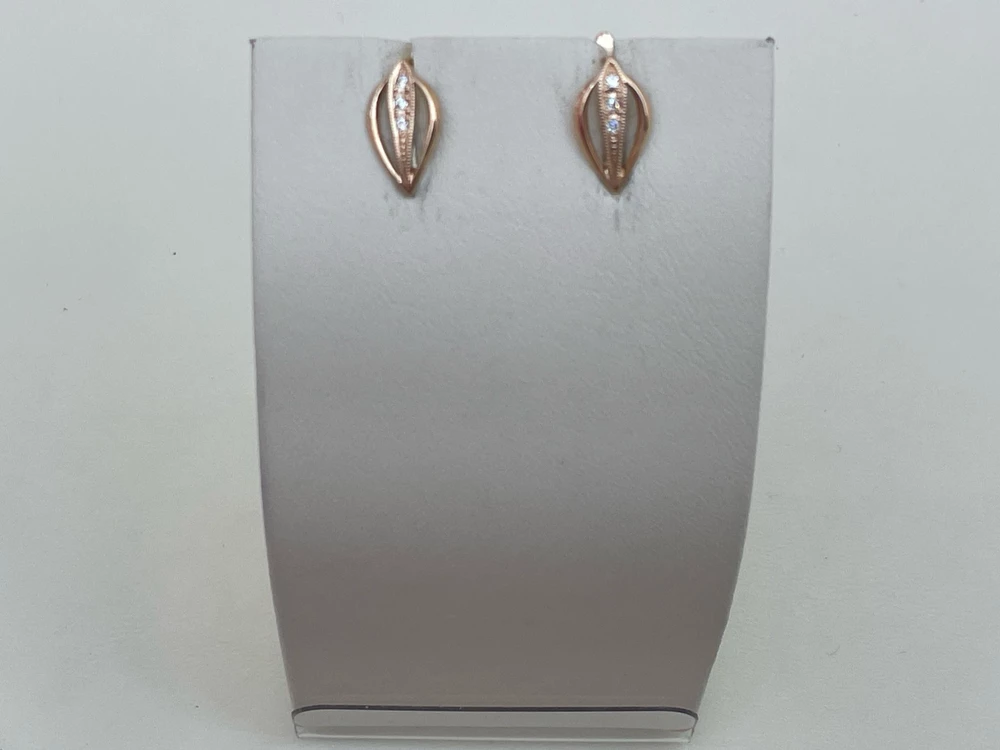 Серьги с фианитом из красного золота 585 пробы