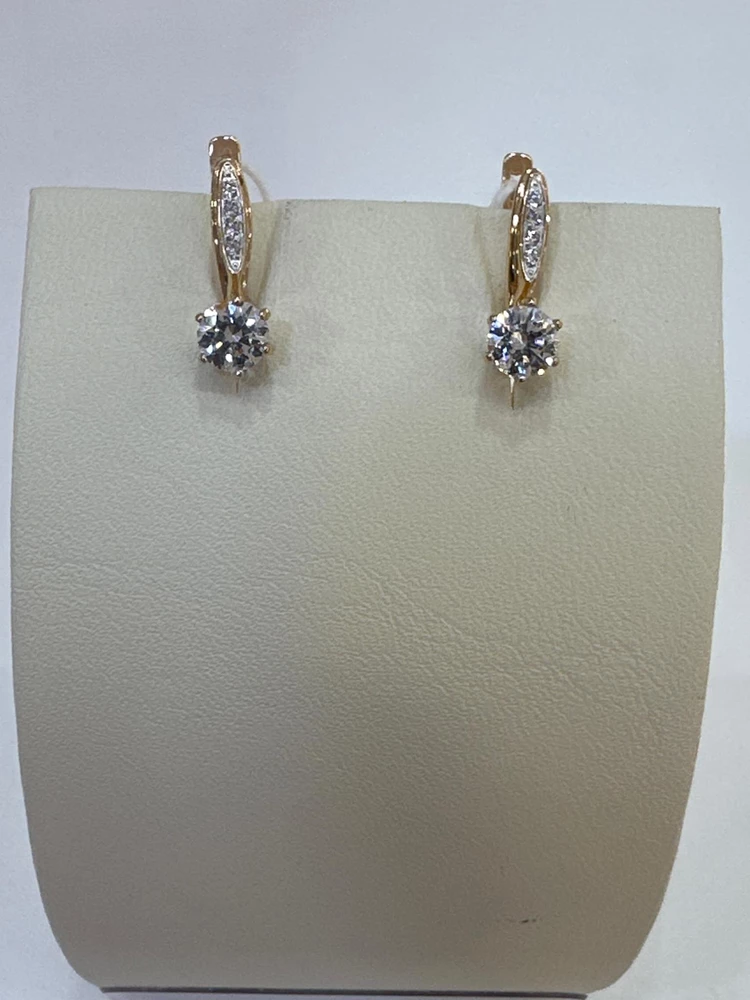 Серьги с фианитом из красного золота 585 пробы