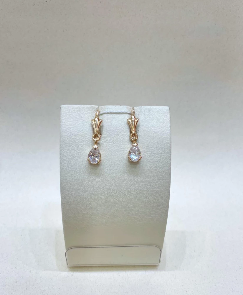 Серьги с фианитом из красного золота 585 пробы