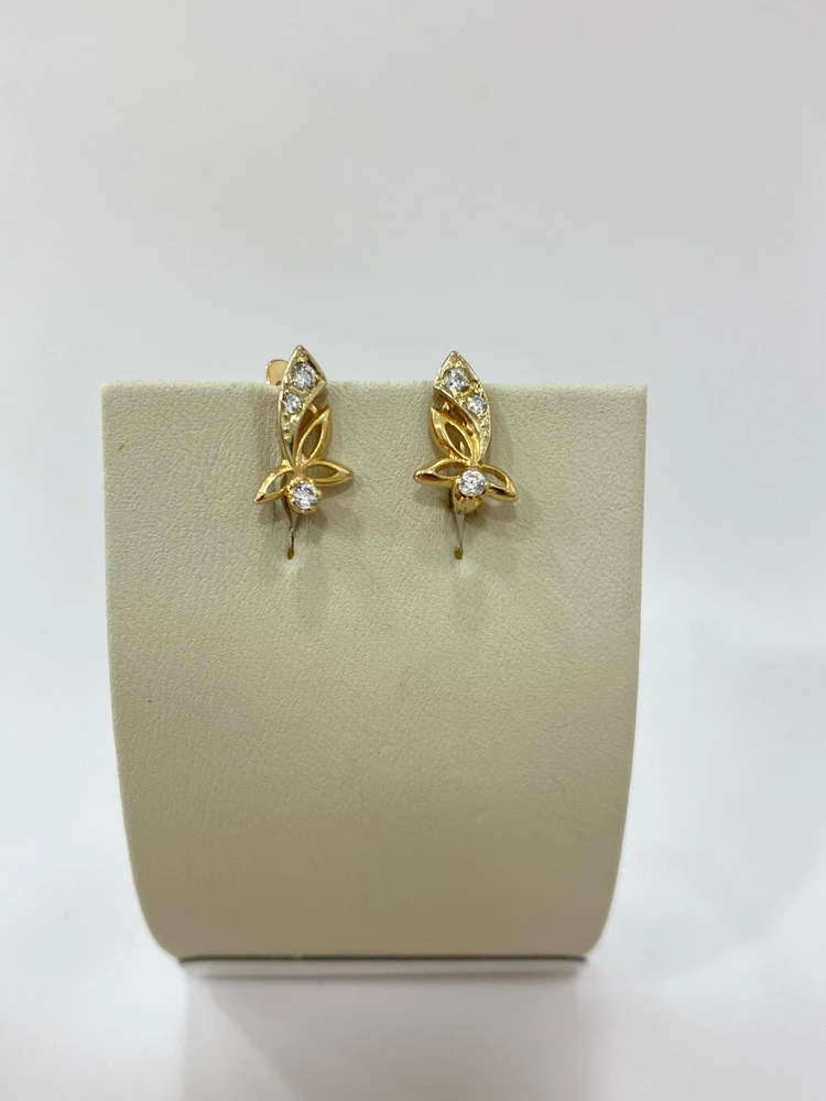 Серьги с фианитом из красного золота 585 пробы