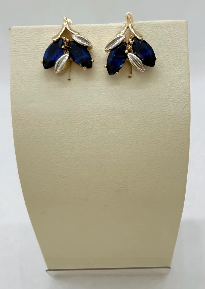 Серьги с сапфиром синтетическим из красного золота 585 пробы