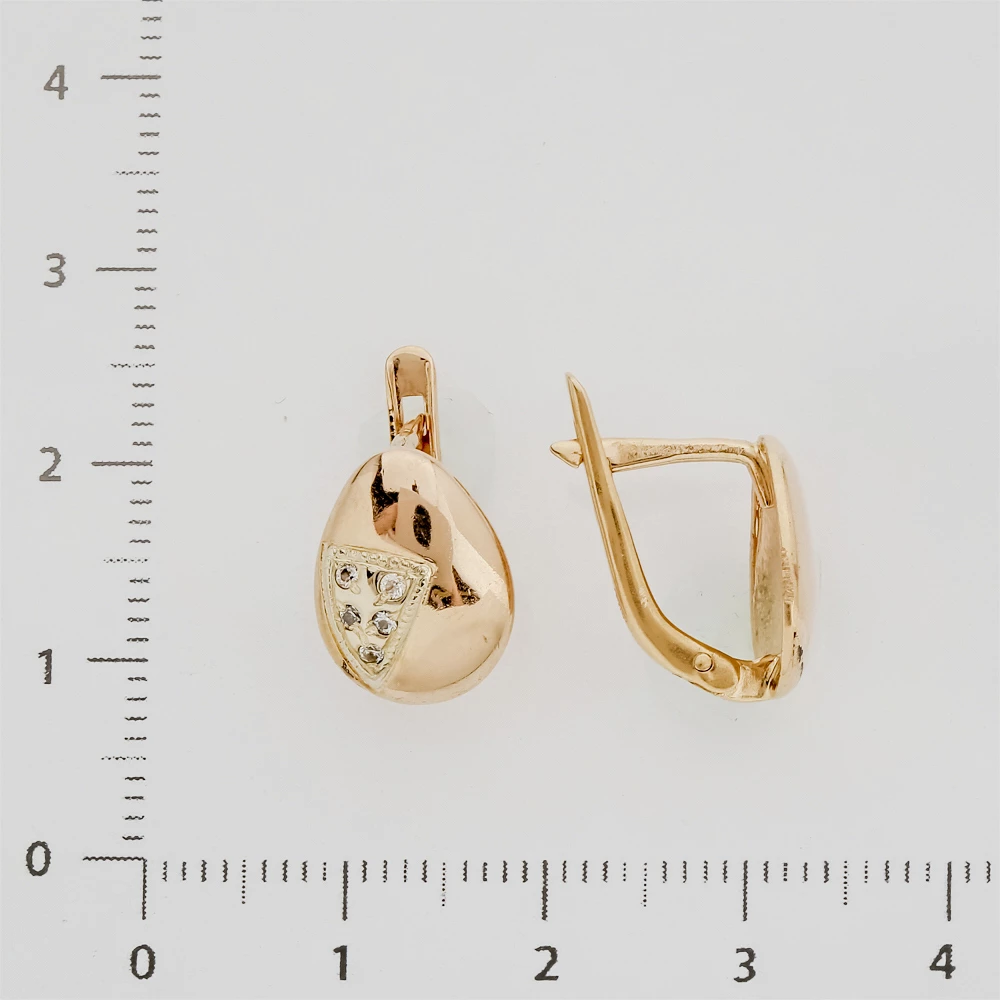 Серьги с фианитом из красного золота 585 пробы