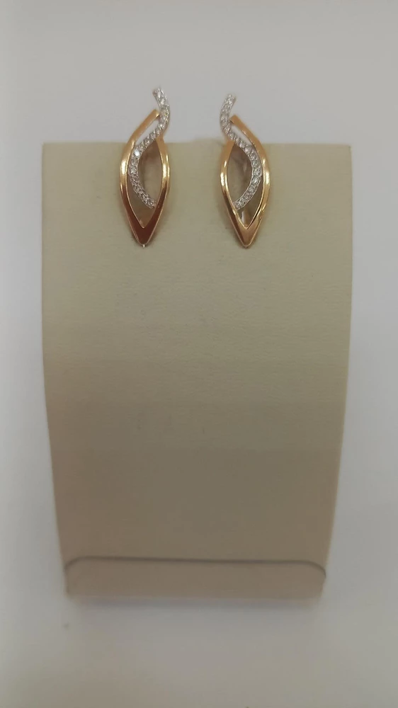 Серьги с фианитом из красного золота 585 пробы