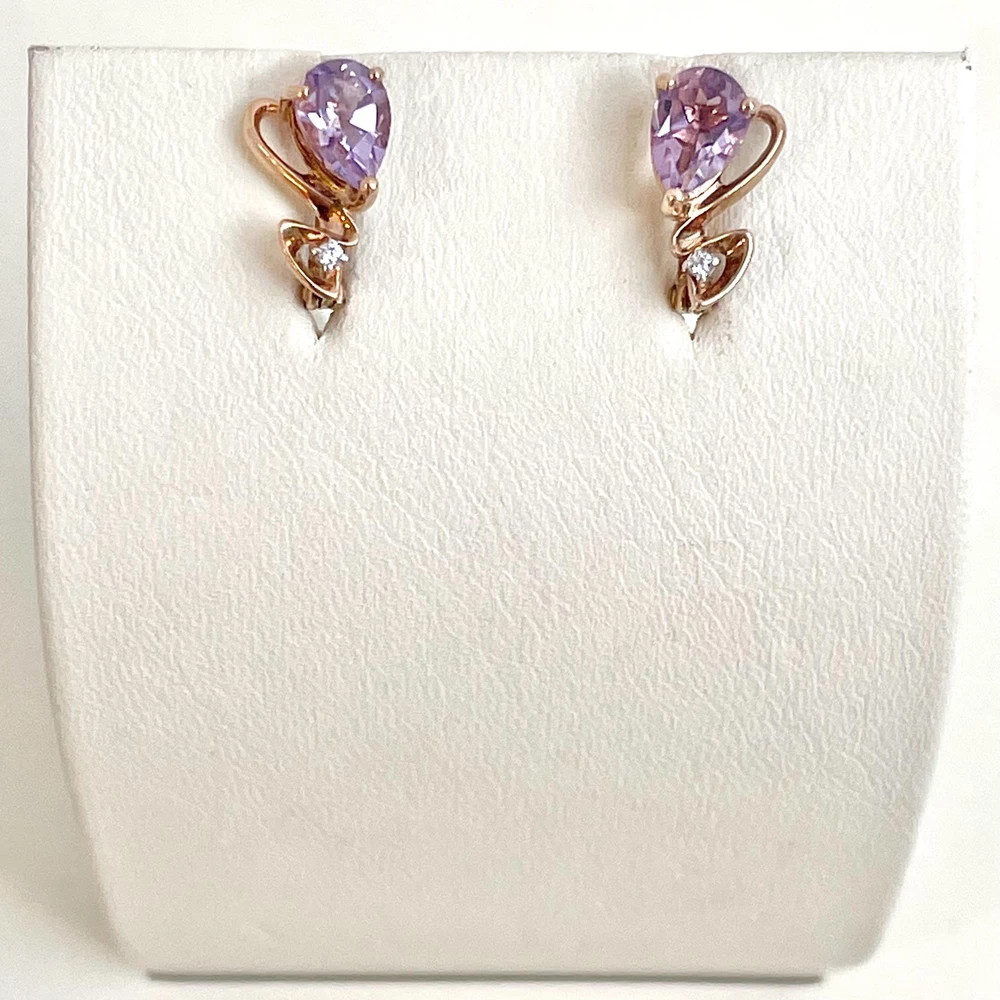 Серьги с аметистом из красного золота 375 пробы