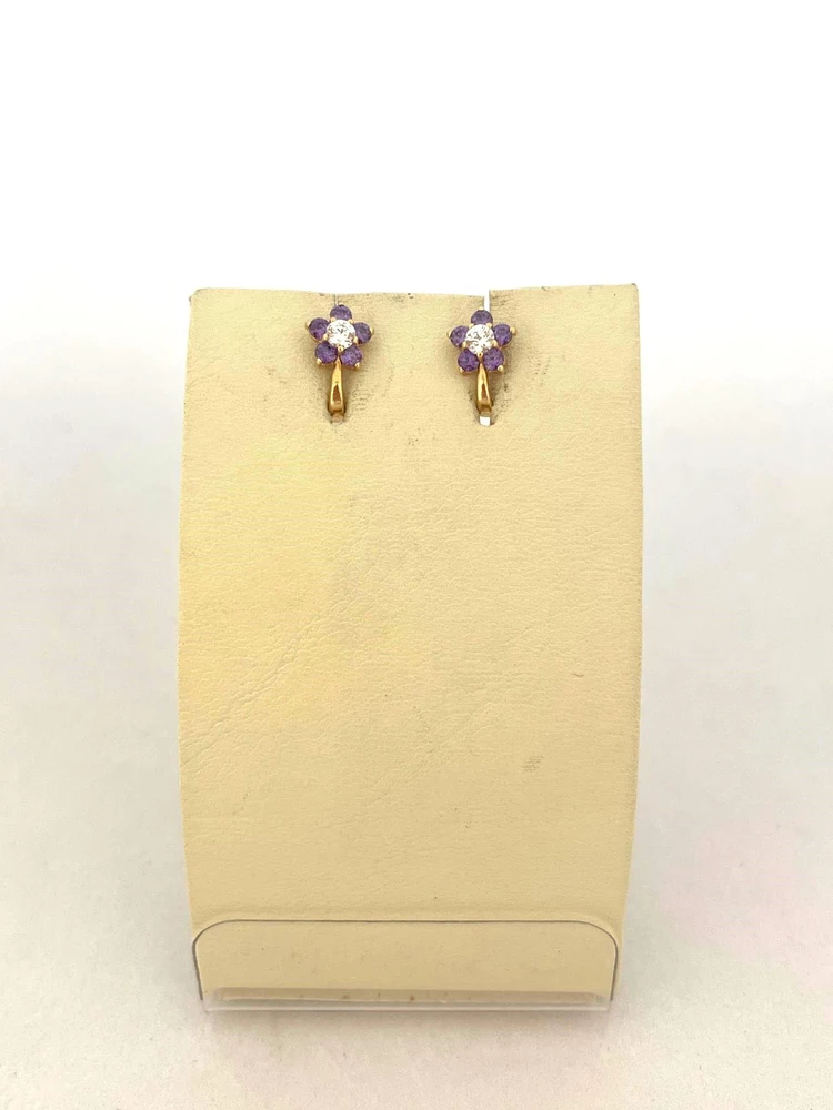Серьги с фианитом из красного золота 585 пробы