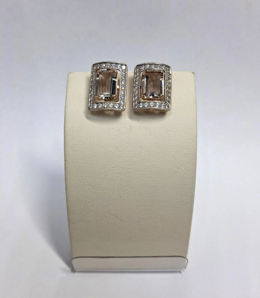 Серьги с фианитом из красного золота 585 пробы