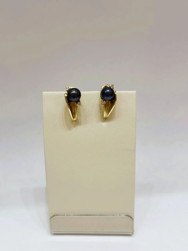 Серьги с культивированным жемчугом из желтого золота 585 пробы