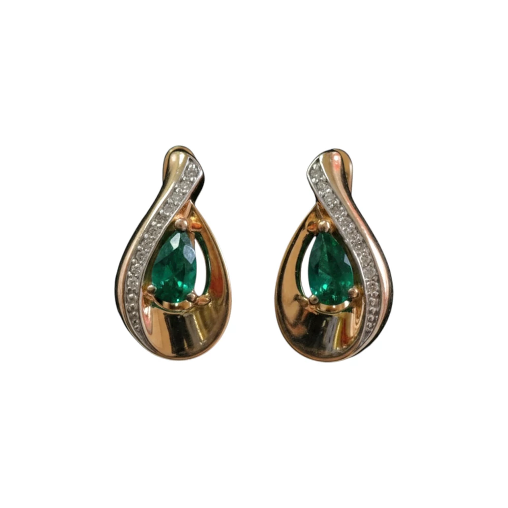 Серьги с изумрудом синтетическим из красного золота 585 пробы