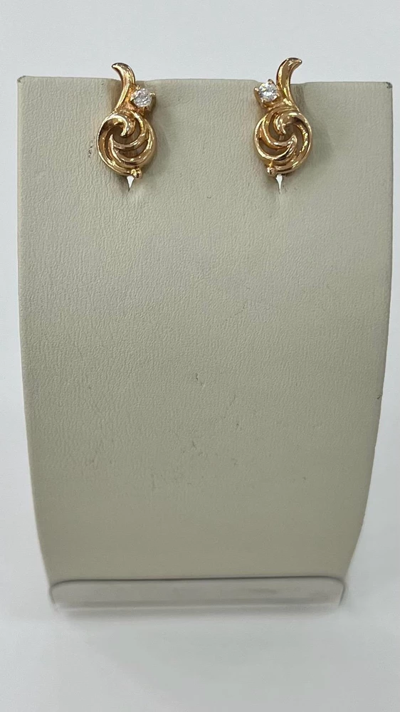 Серьги с фианитом из красного золота 585 пробы