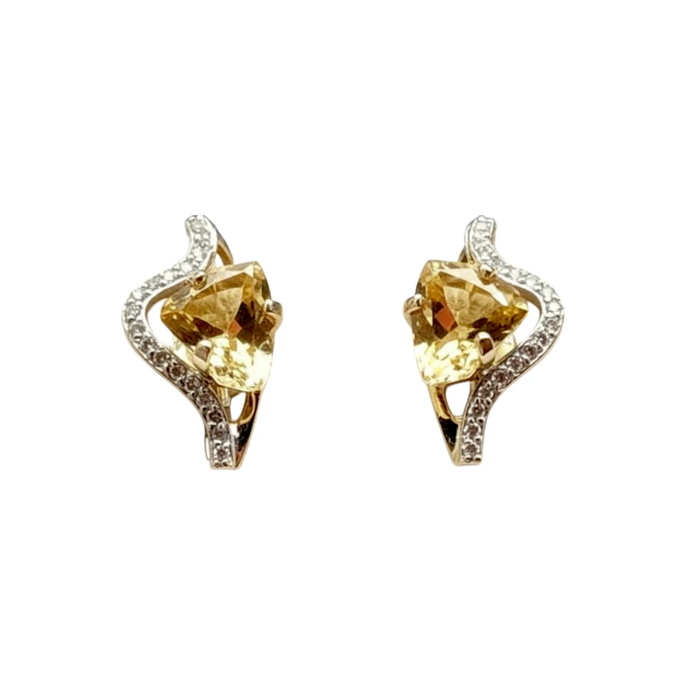 Серьги с цитрином из красного золота 585 пробы