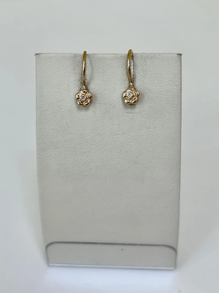 Серьги с фианитом из красного золота 585 пробы