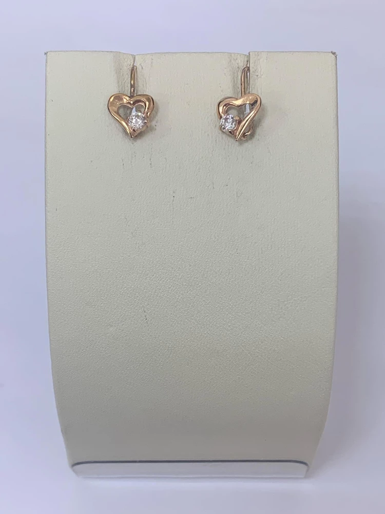 Серьги с фианитом из красного золота 585 пробы