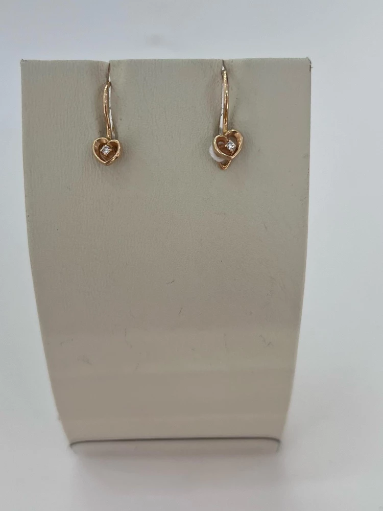 Серьги с фианитом из красного золота 585 пробы