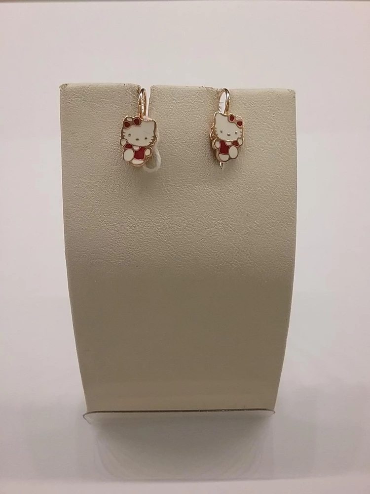 Серьги с эмалью из красного золота 585 пробы