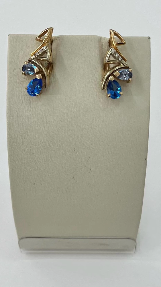 Серьги с топазом из красного золота 585 пробы