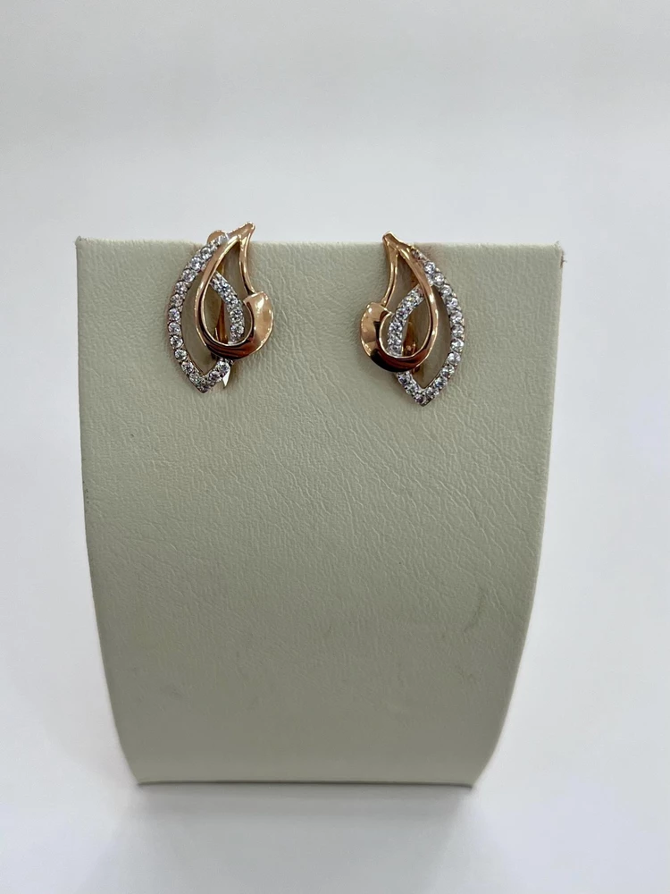 Серьги с фианитом из красного золота 375 пробы