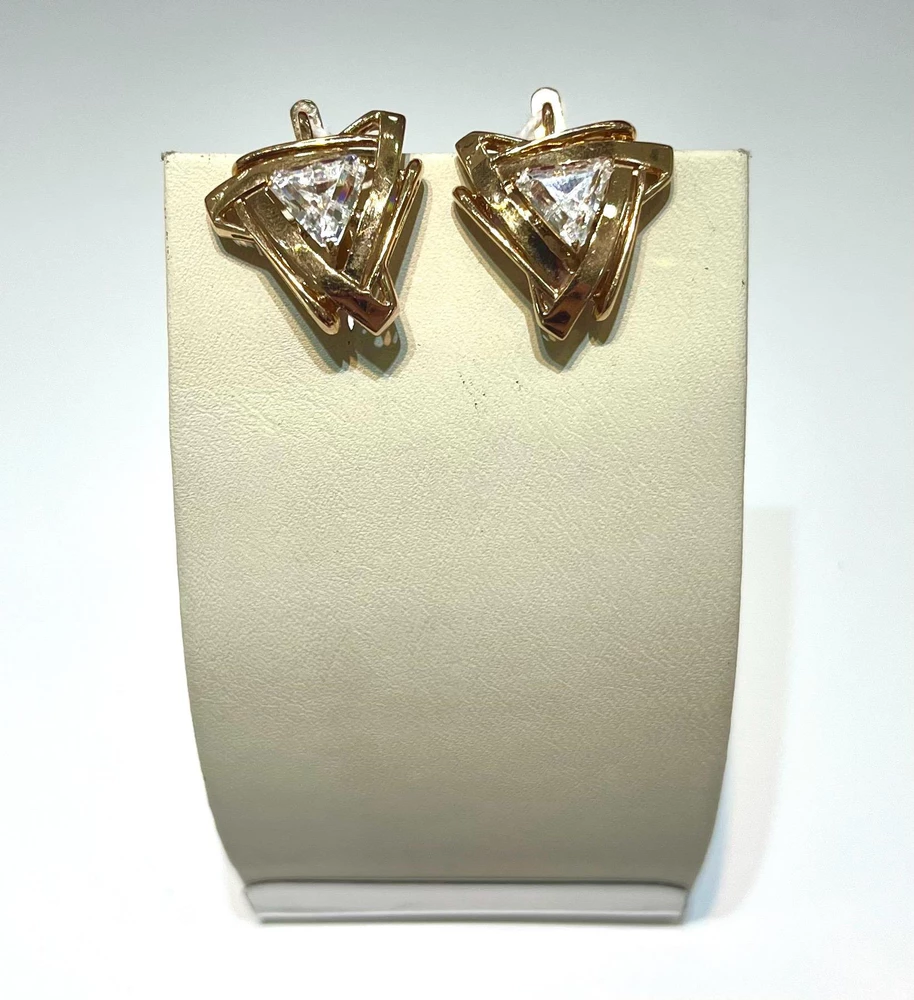 Серьги с фианитом из красного золота 585 пробы