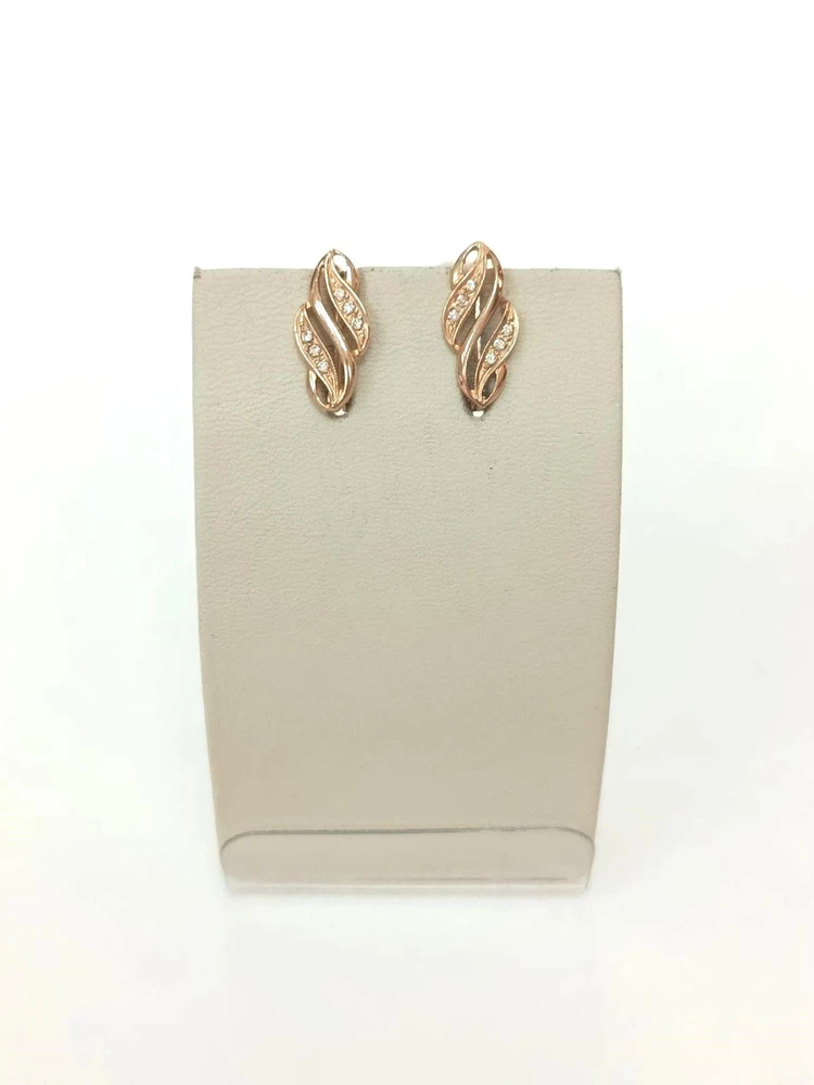 Серьги с фианитом из красного золота 585 пробы