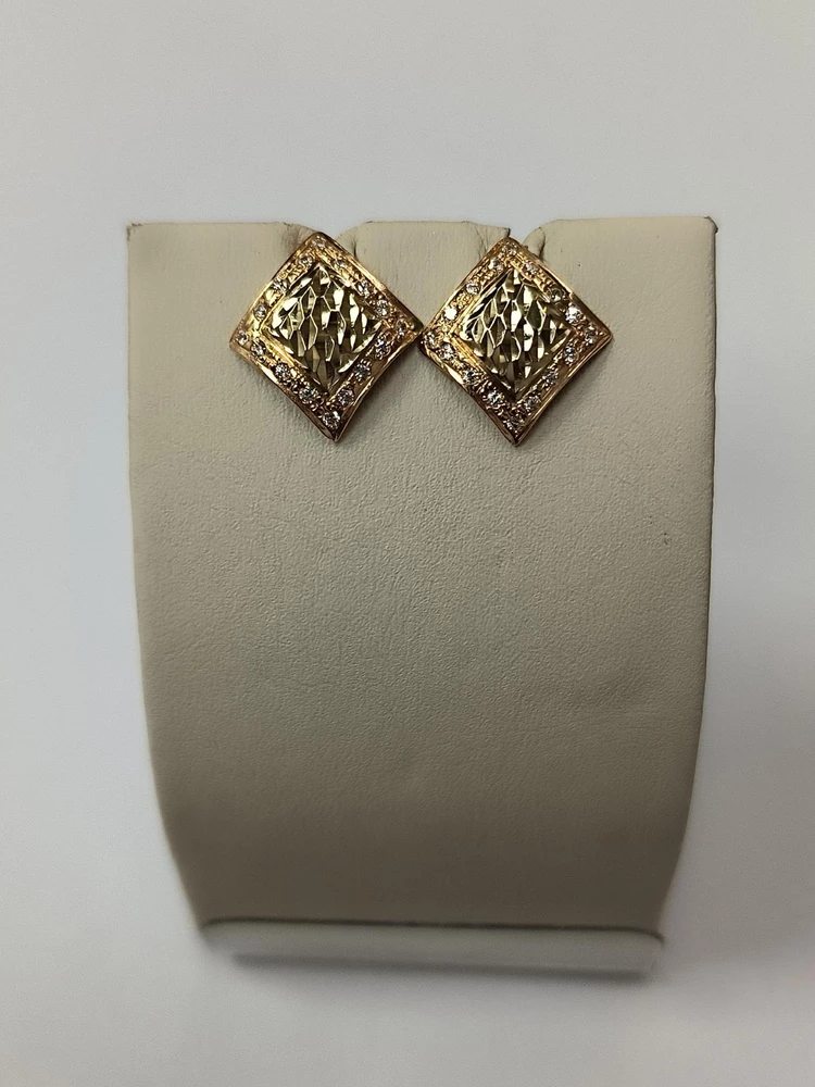 Серьги с фианитом из красного золота 585 пробы