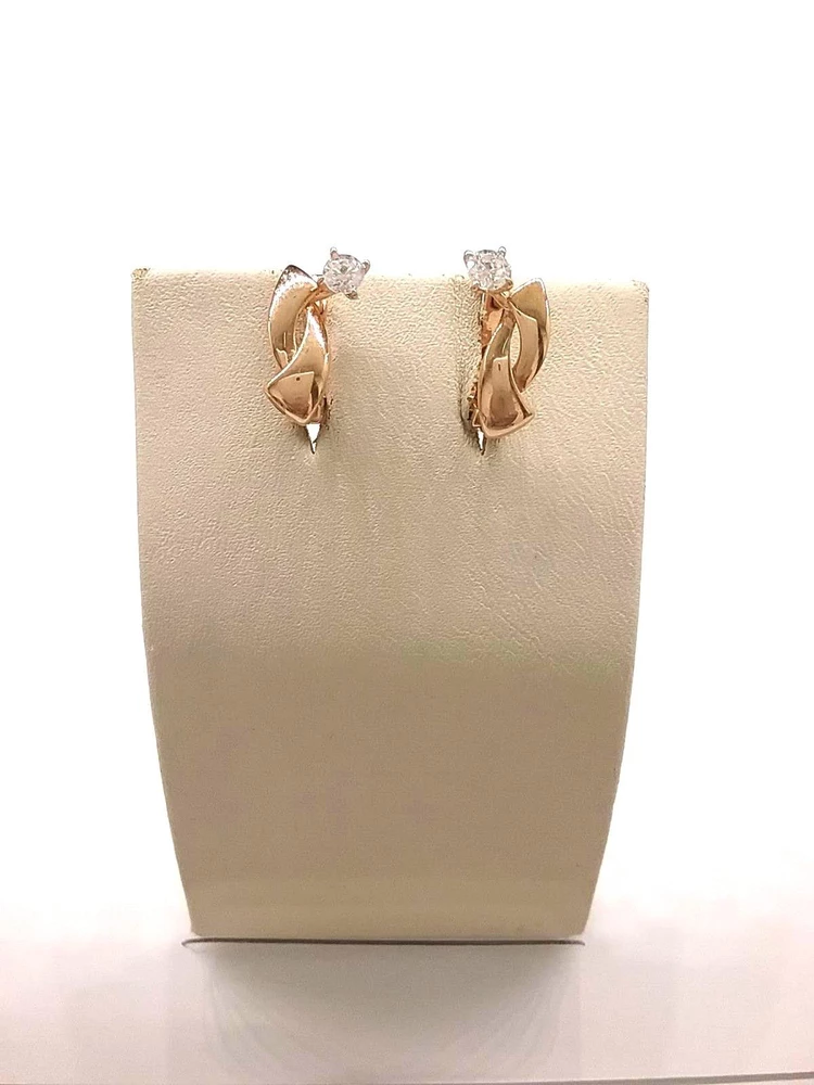 Серьги с фианитом из красного золота 585 пробы