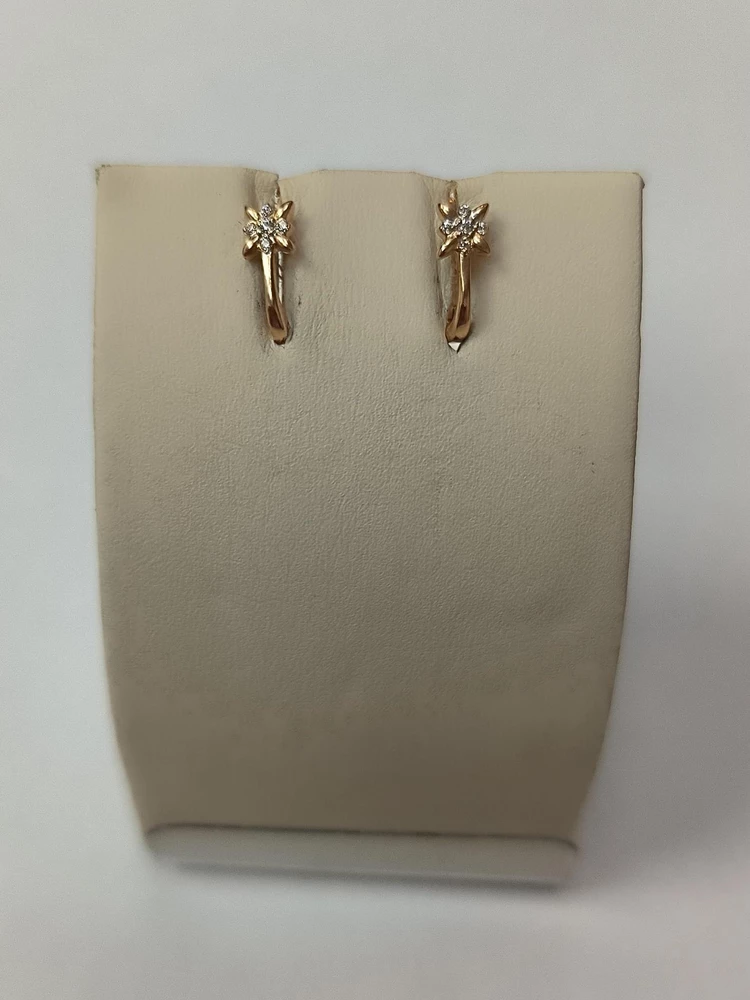 Серьги с фианитом из красного золота 585 пробы