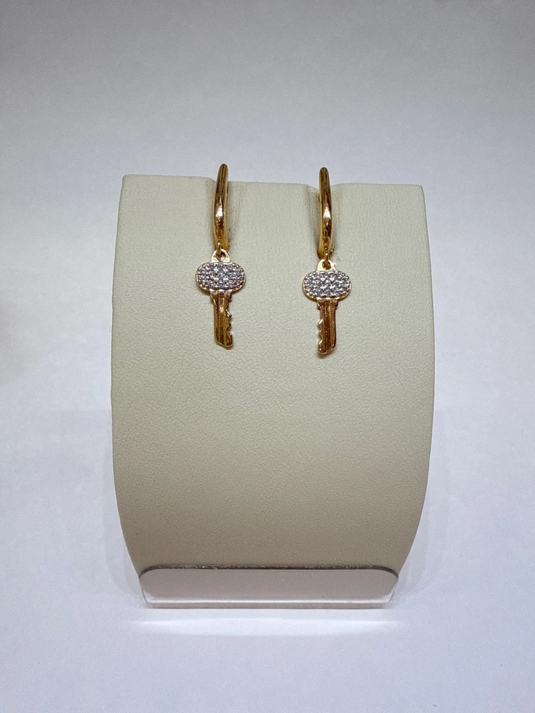 Серьги с фианитом из красного золота 585 пробы