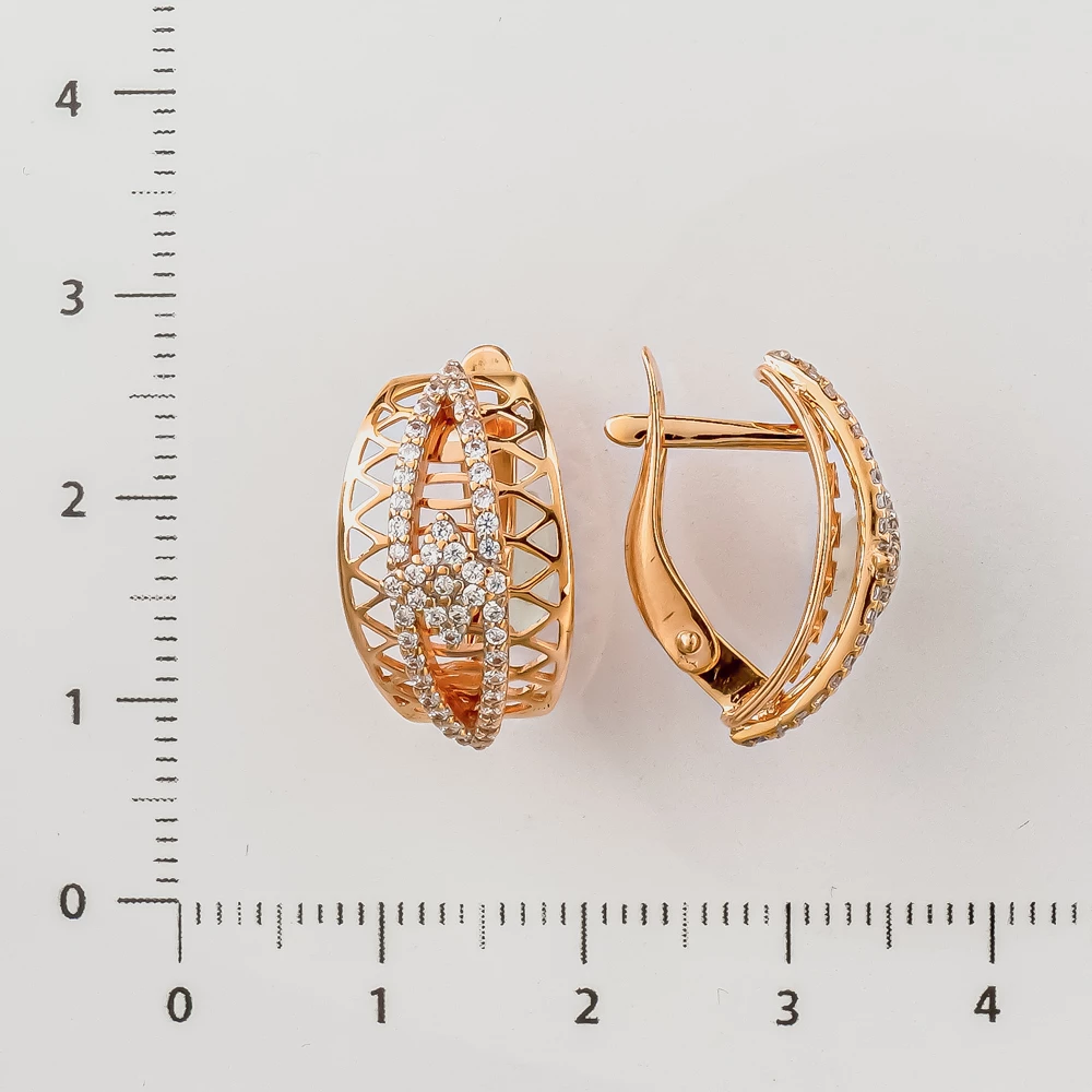 Серьги с фианитом из красного золота 585 пробы