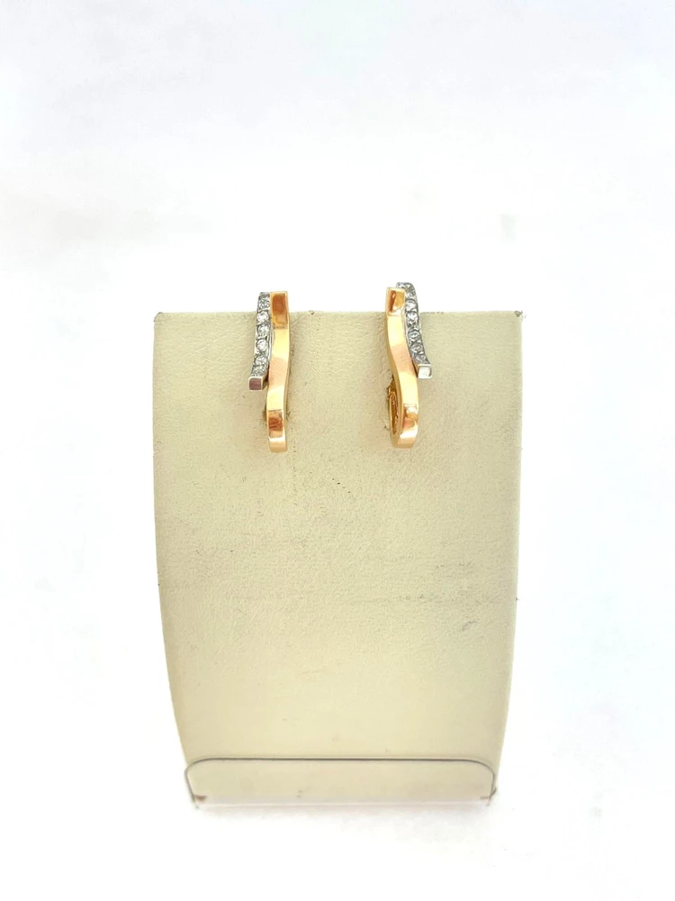 Серьги с фианитом из красного золота 585 пробы