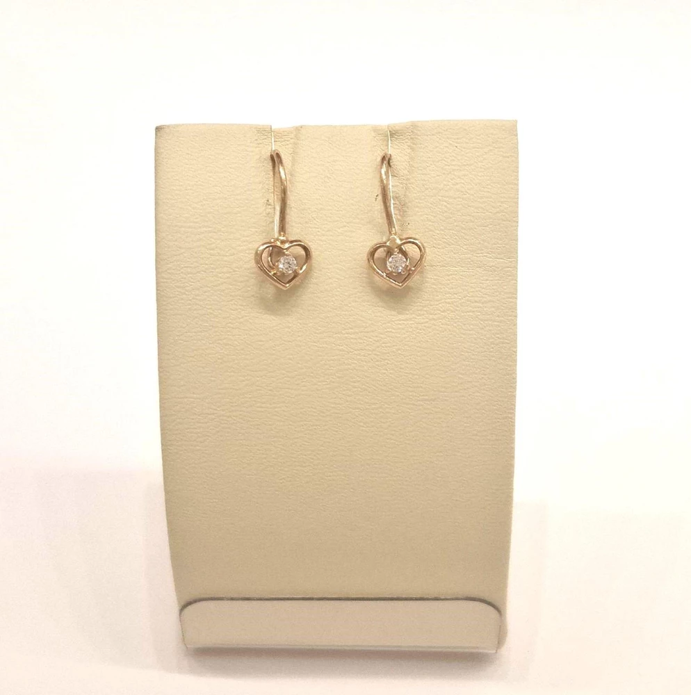 Серьги с фианитом из красного золота 585 пробы