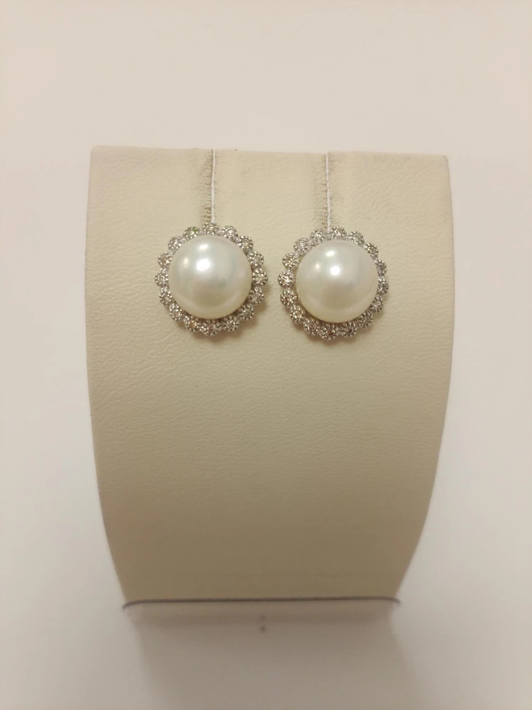 Серьги с культивированным жемчугом из белого золота 585 пробы