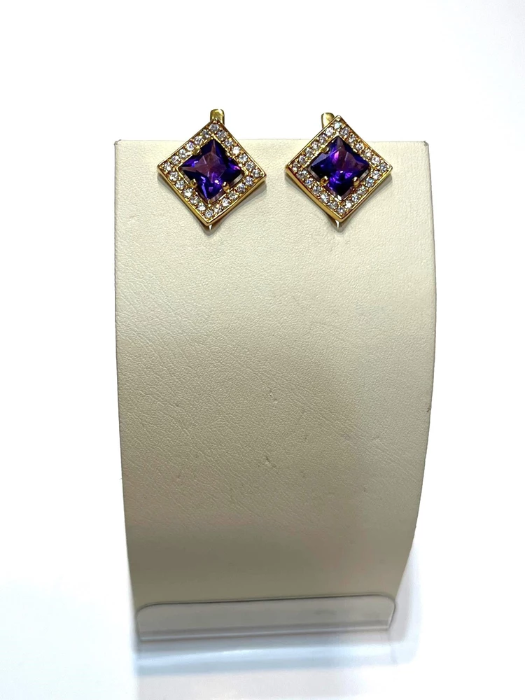 Серьги с фианитом из красного золота 585 пробы