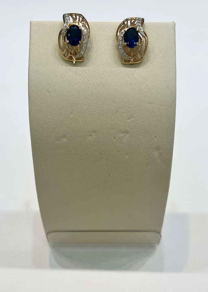 Серьги с сапфиром синтетическим из красного золота 585 пробы