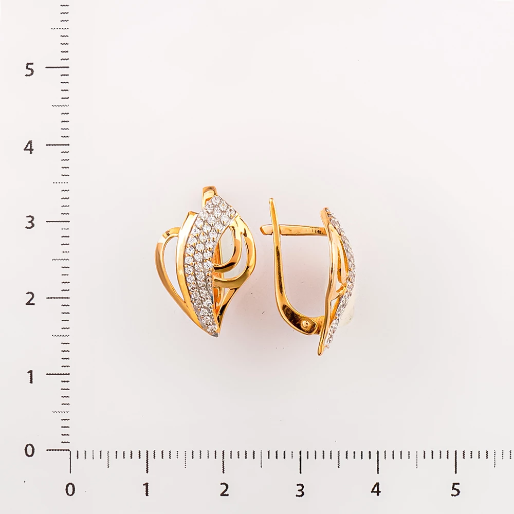 Серьги с фианитом из красного золота 585 пробы