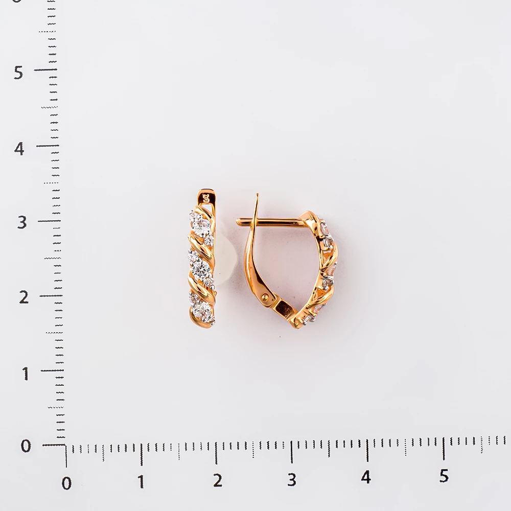 Серьги с фианитом из красного золота 585 пробы