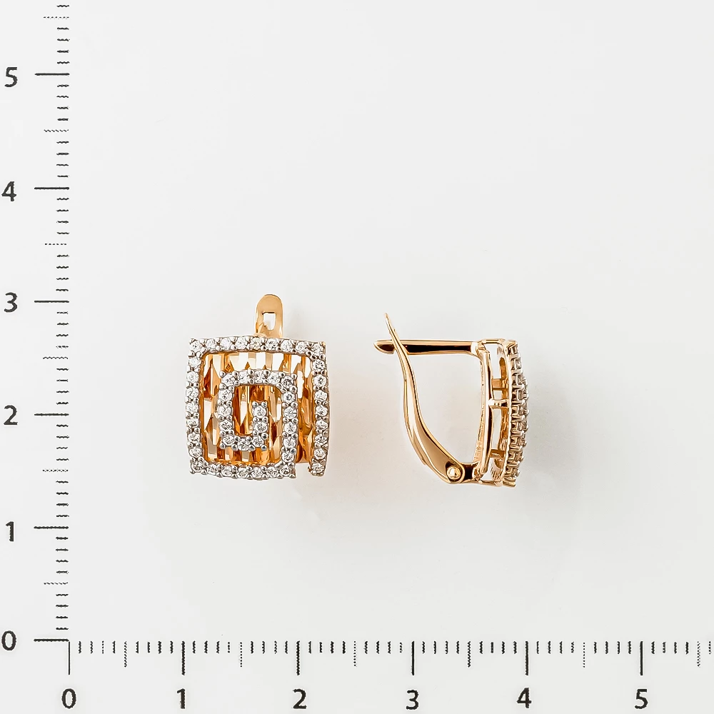 Серьги с фианитом из красного золота 585 пробы
